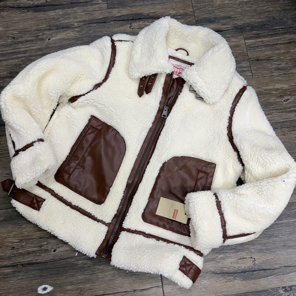 Levi's Cream and Brown Sherpa Jacket